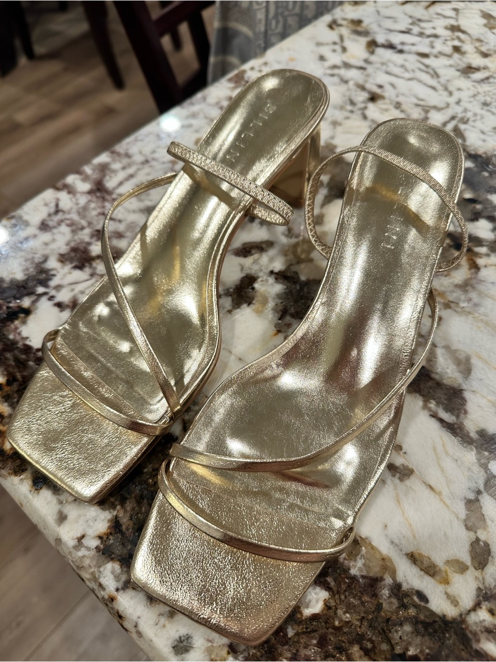 Gold Strappy Block Heel Sandals — Women 9m